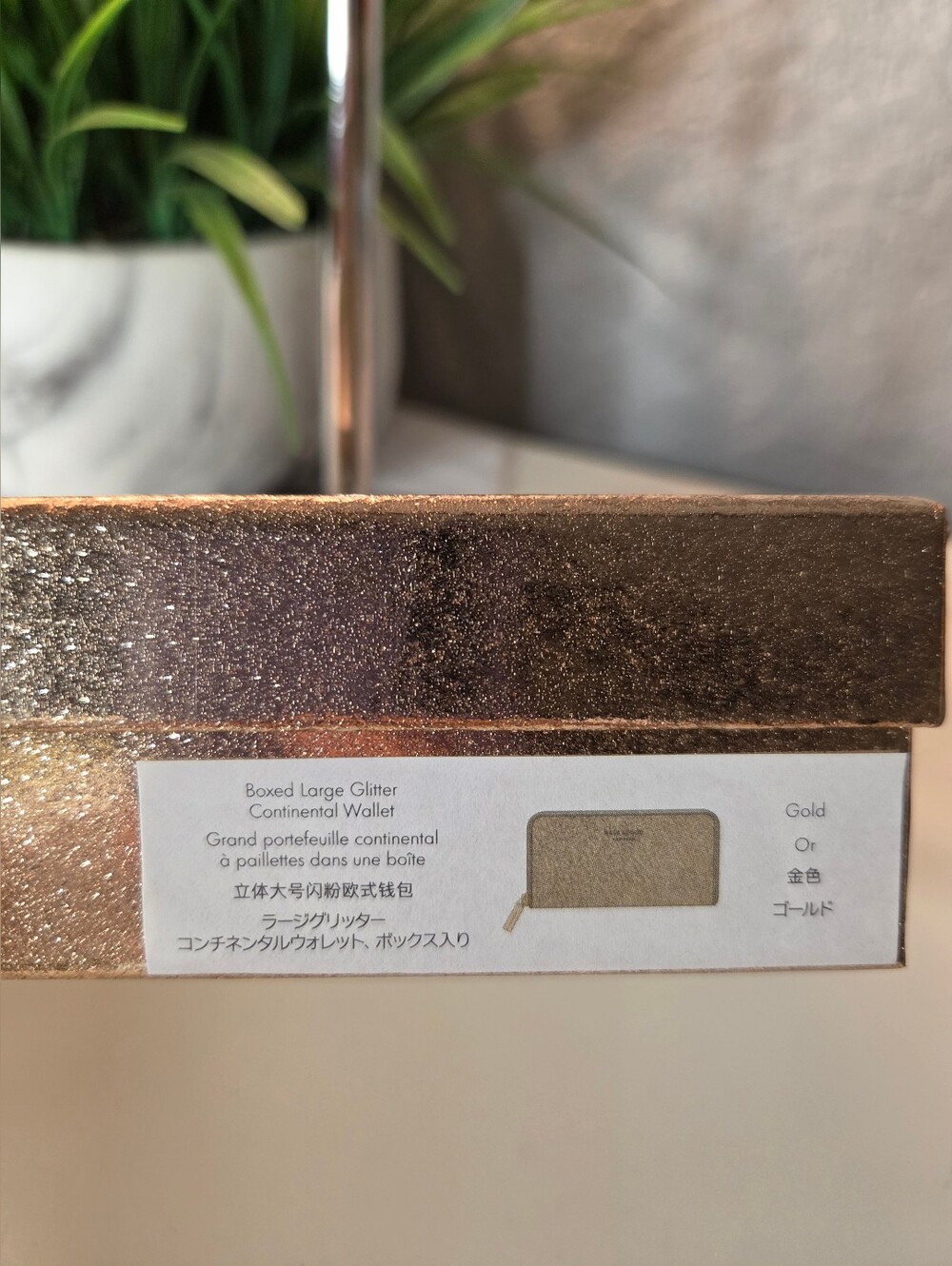 Kate Spade Gold Glitter Zip-Around Wallet With Box - Picture 7 of 8